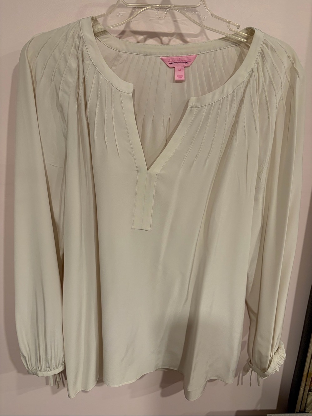 Lilly Pulitzer Cream Split-Neck Pintuck Blouse